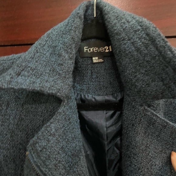 Forever 21 wool-blend moto jacket in a teal blue/grey tweed material. - Picture 2 of 4